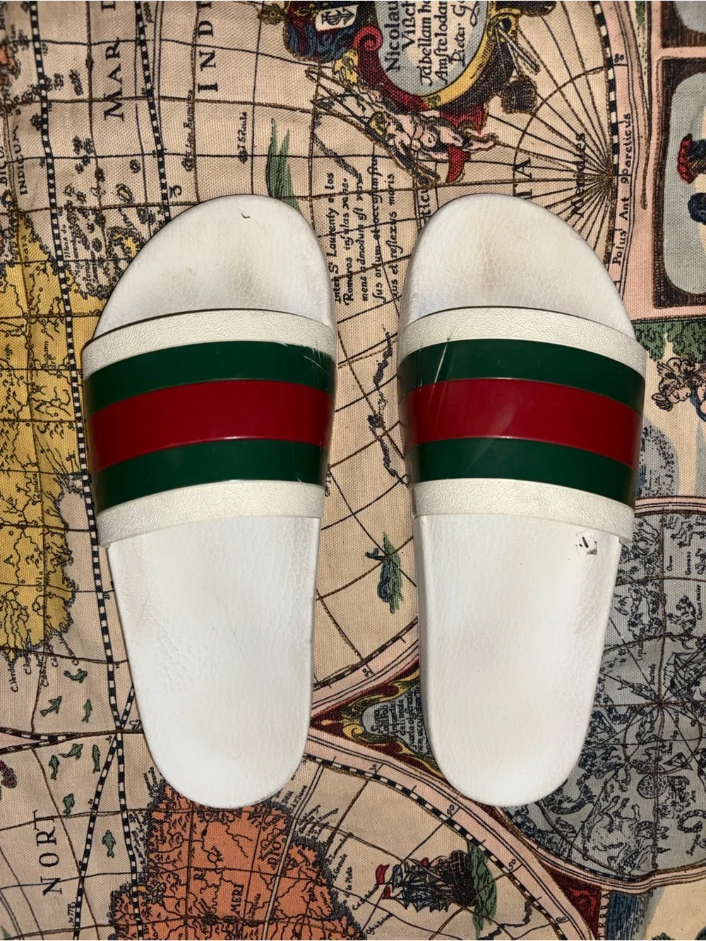 Gucci White Slides with Green and Red Stripe Detail - Men